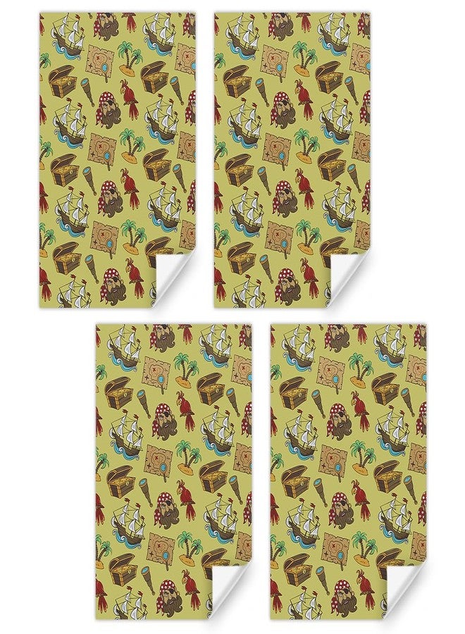Geluode Birthday Wrapping Paper for Boys Girls Kids, Cool Pirates Treasure Ship Island Parrot Yellow Gift Wrap Paper for Birthday Party Baby Shower, 4 Sheets Folded Flat 20x28 Inches Per Sheet - Image 3